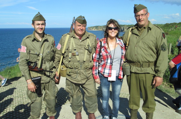 heather and reinactors at Point Du Hoc June 7, 2014